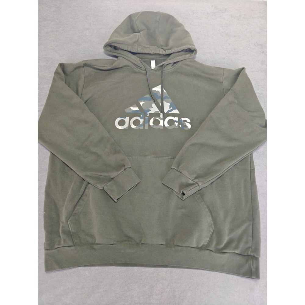 Adidas Men’s 2XL Green Camo Logo Pullover Hoodie Sweatshirt Olive